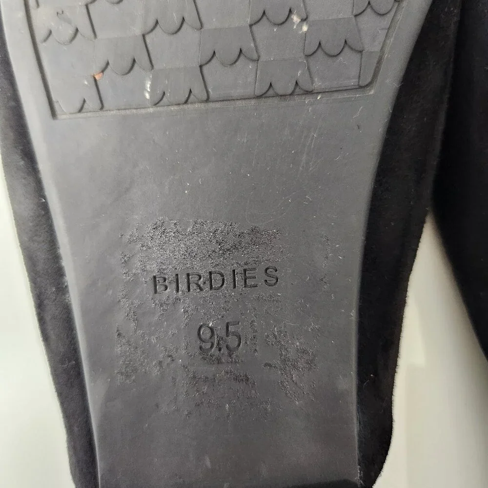 Birdies Shoes Womens 9.5 Black Swan Suede Mules Quilted Flats Leather Slip On - Picture 11 of 14